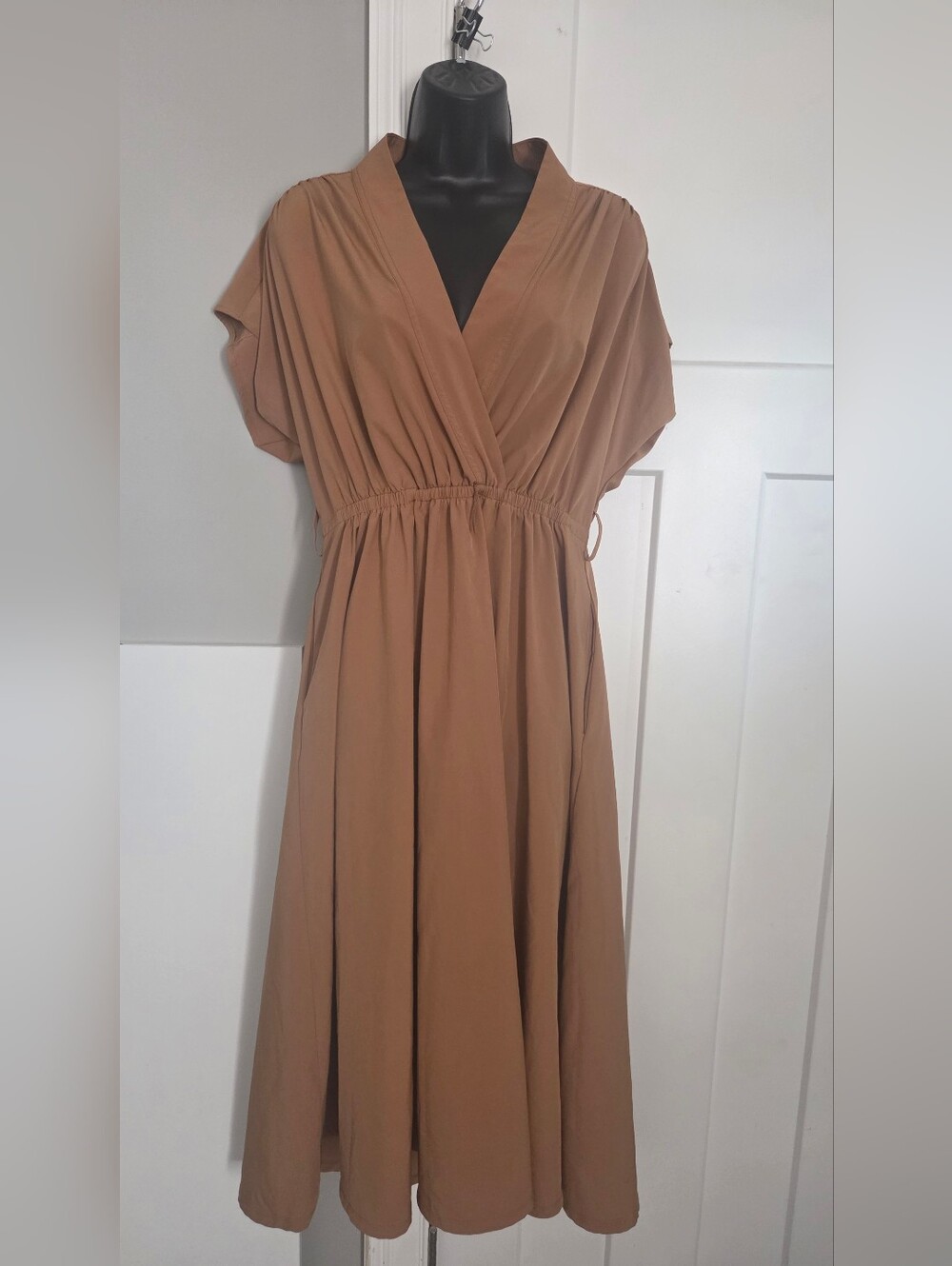 Calvin Klein Tan Wrap-Front Midi Dress
